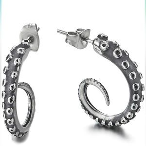 Vintage Style Earrings With Octopus Tentacle|Unisex Marine Animal Hoop Earrings